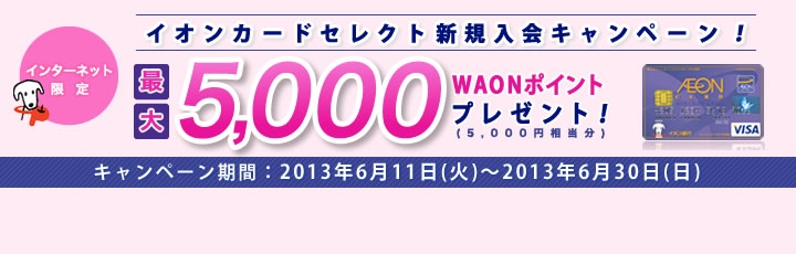 ＜ネット限定＞イオンカードセレクト入会と利用でもれなく5000WAONポイントプレゼント!!