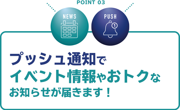 POINT 03 プッシュ通知でイベント情報やおトクなお知らせが届きます！