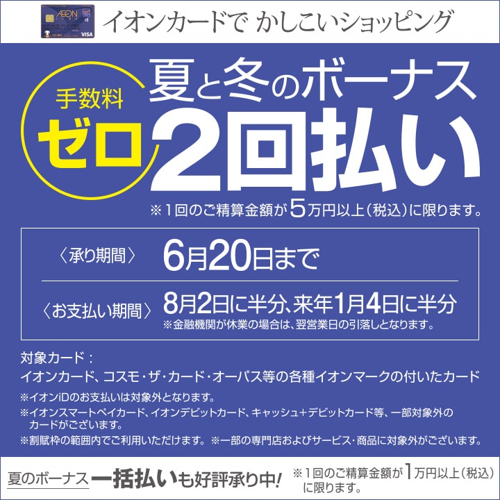 夏と冬のボーナス2回払い 手数料ゼロ
