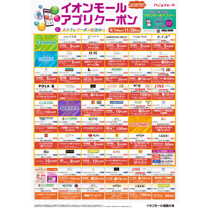 イオンモールアプリクーポン/キッズクラブクーポン