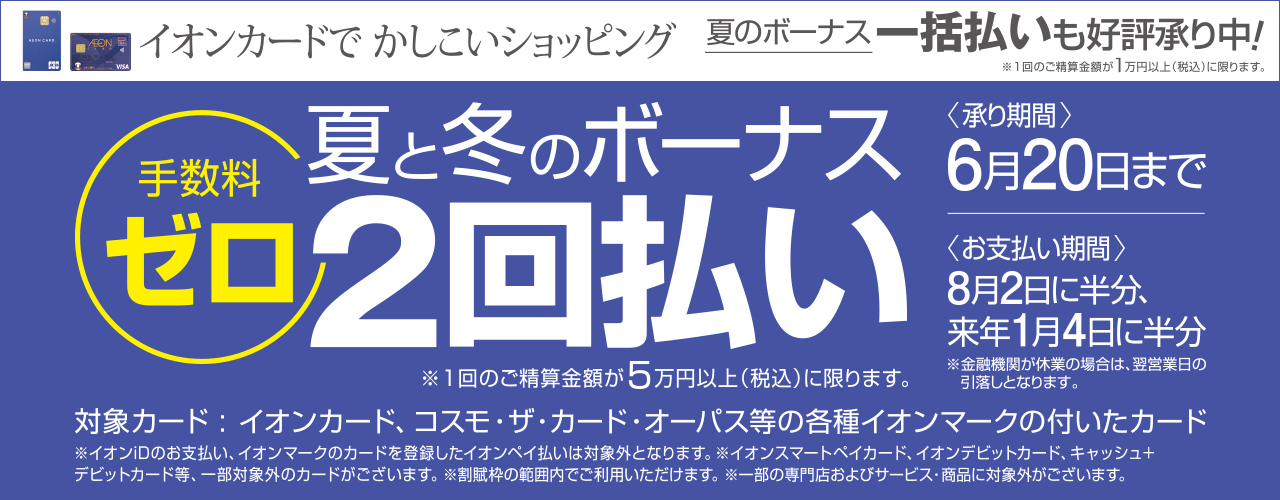 イオンカード冬・夏ボーナス2回払い手数料ゼロ