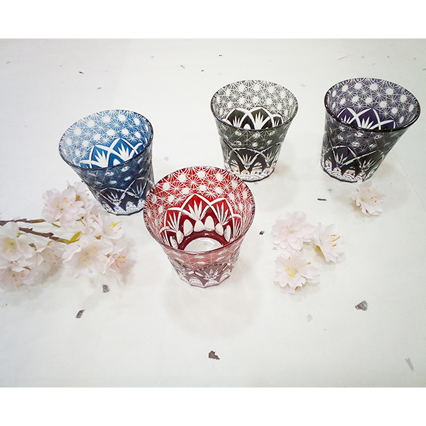 切子オールドグラス 響 (ブルー・レッド・バイオレット・ブラック)