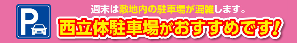 週末は敷地内の駐車場が混雑します