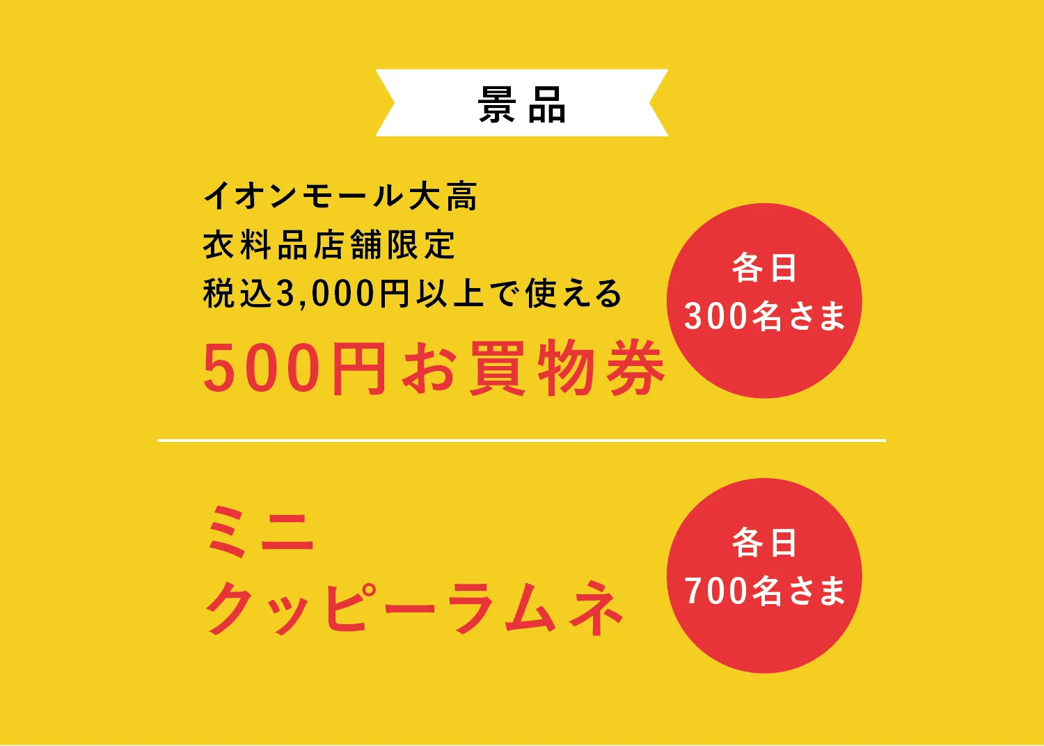 景品はお買い物券やクッピーラムネ