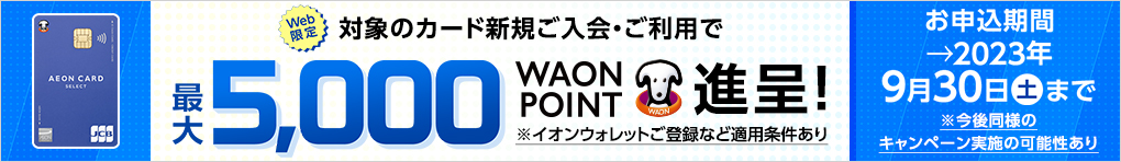 【Web限定】対象のイオンカード新規ご入会・ご利用で最大5,000WAON POINT進呈!