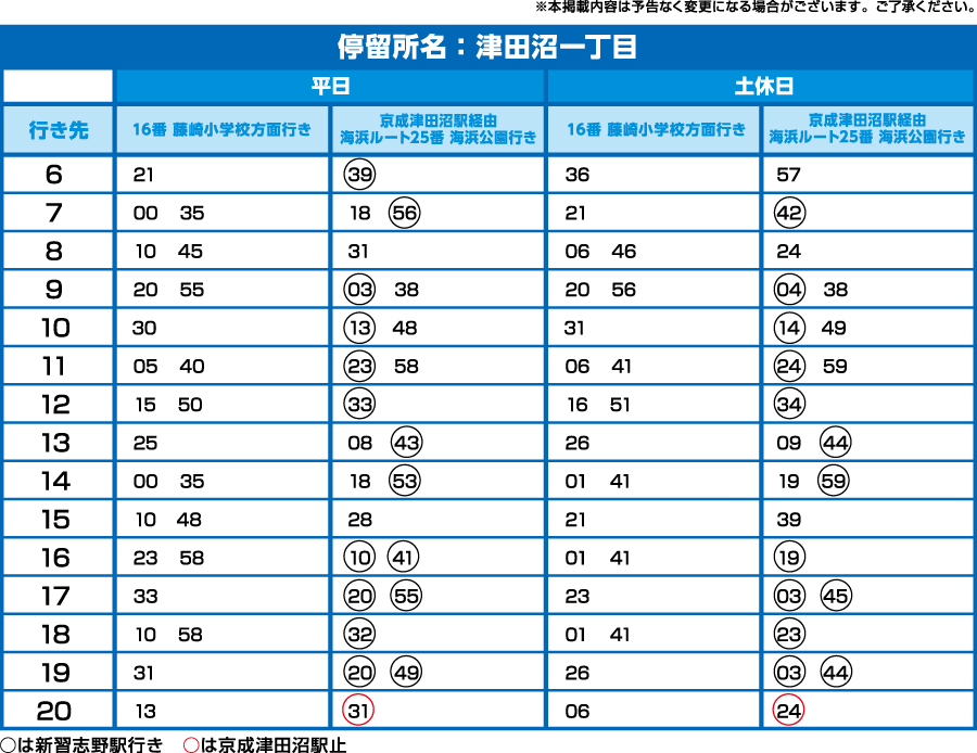 停留所名：津田沼一丁目