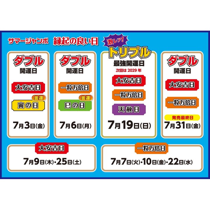 サマージャンボ宝くじ開運日一覧 - チャンスセンター - イオンモール