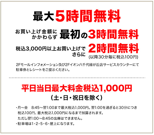 駐車場/バイク駐輪場のご案内 - イオンモール八千代緑が丘 公式ホームページ